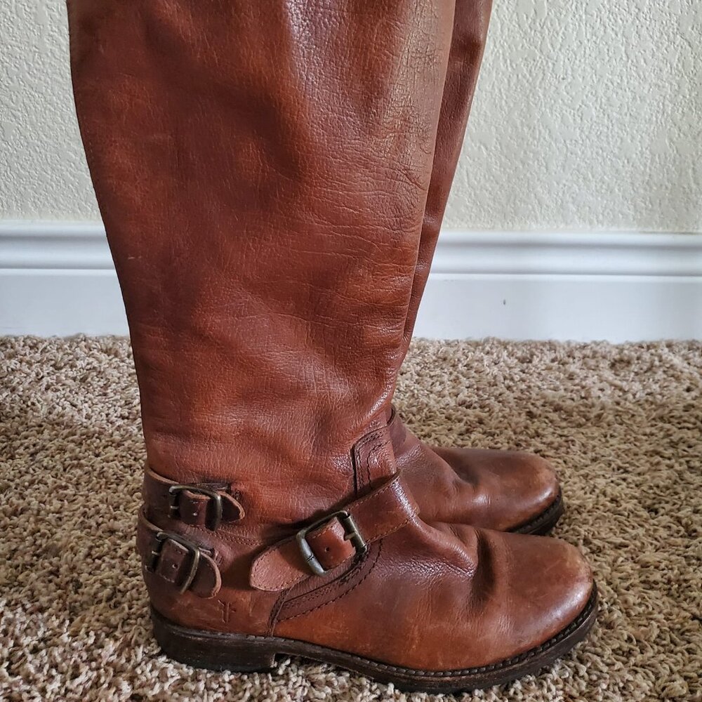 Frye Brown Leather Zip-Up Calf Boots Size 9